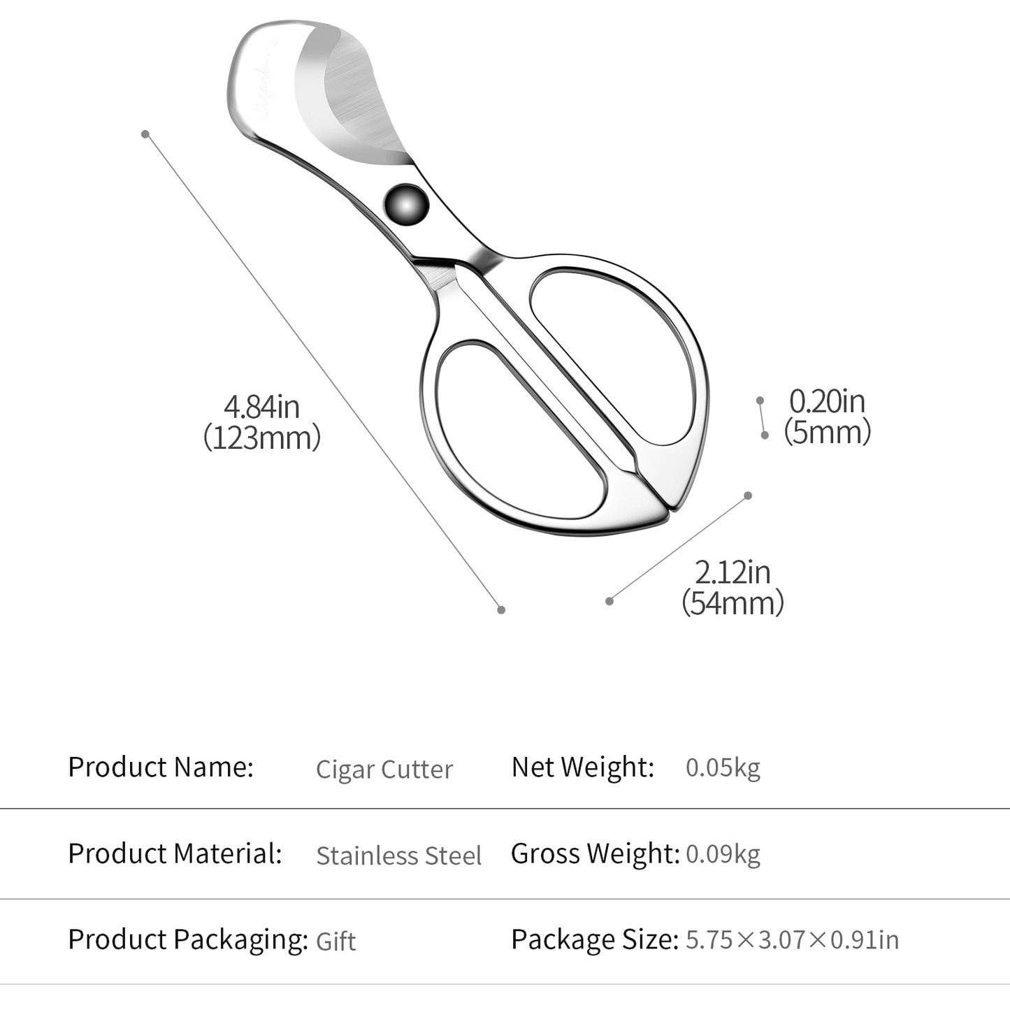 Cigar Scissors Cutter, Stainless Steel with Gift Box