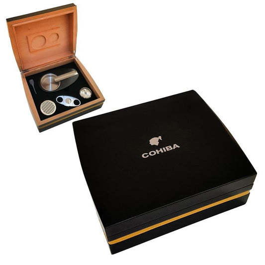 Cohiba Piano Black Humidor Cigar Box and Accessory Set