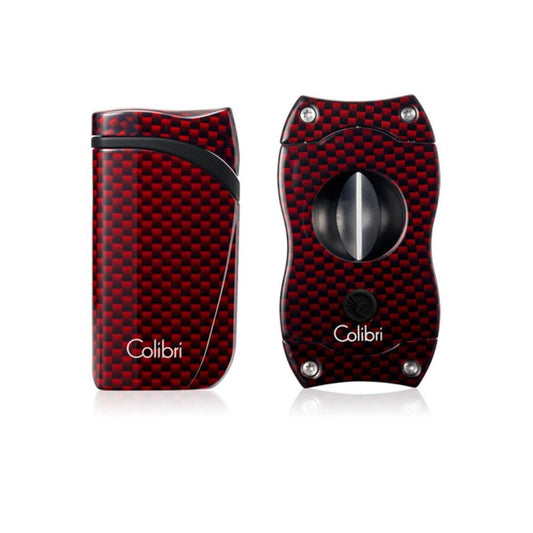 Colibri Falcon Cigar Lighter + V Cutter Set Carbon Red