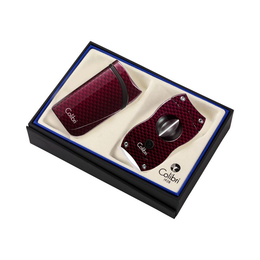 Colibri Falcon Cigar Lighter + V Cutter Set Carbon Red