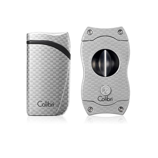 Colibri Falcon Cigar Lighter + V Cutter Set Carbon Silver