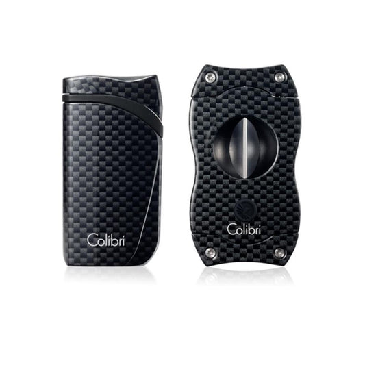 Colibri Falcon Cigar Lighter + V Cutter Set Carbon Black