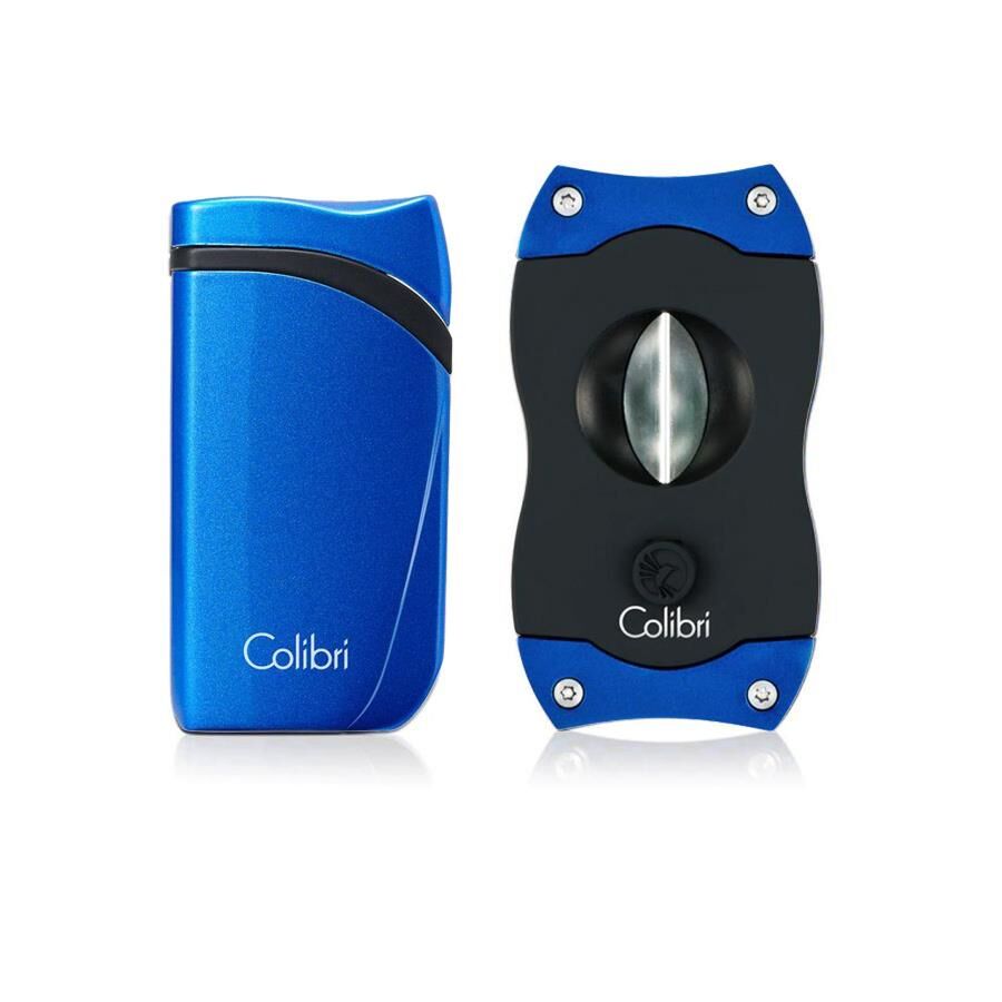 Colibri Falcon Cigar Lighter + V Cutter Set Metallic Blue