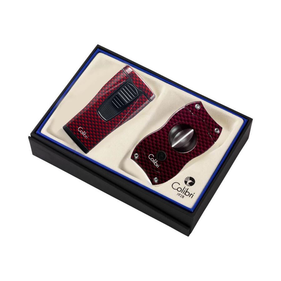 Colibri Monaco Cigar Lighter + V Cutter Set Carbon Red