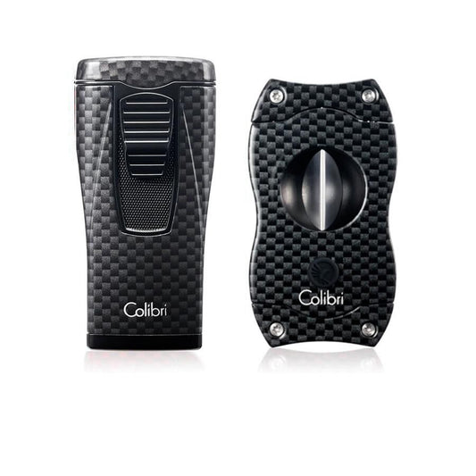 Colibri Monaco Cigar Lighter + V Cutter Set Carbon Black