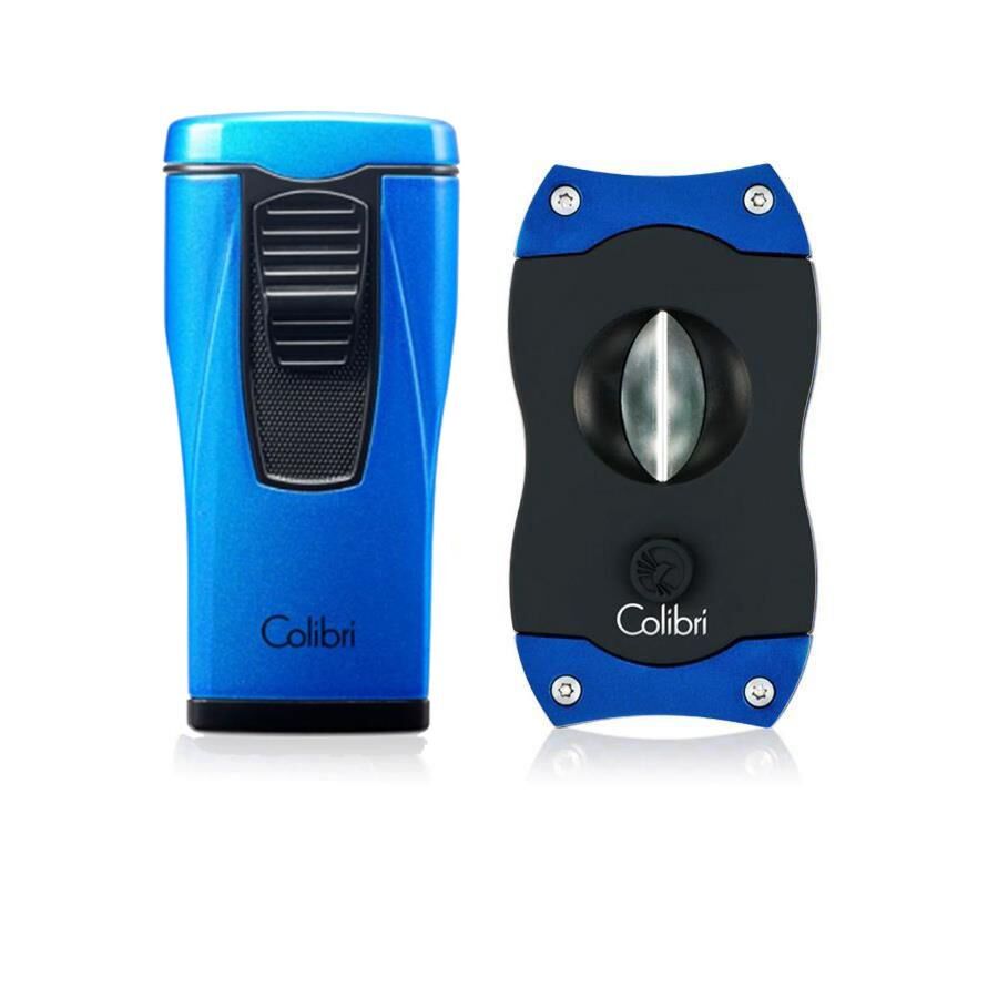 Colibri Monaco Cigar Lighter + V Cutter Set Metallic Blue