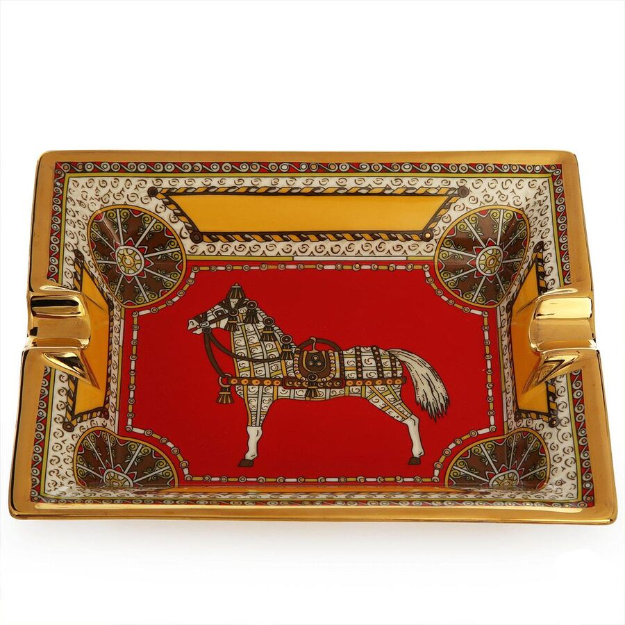 Dermes Red 1 Horse Porcelain Cigar Ashtray Set of 2