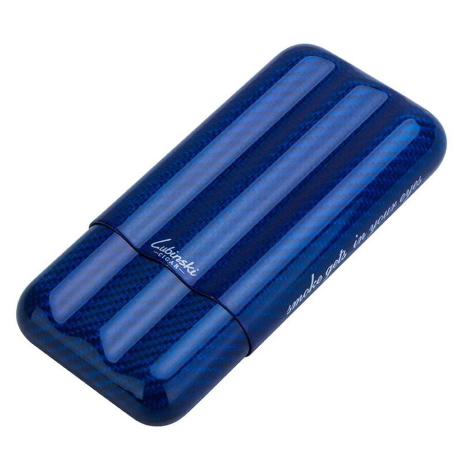 Lubinski New CarbonFiber Cigar Case Blue 3-Piece (60Ring)