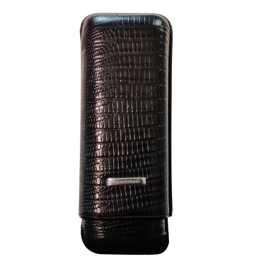 Prometheus Leather Cigar Case Grand Churchill Black Croco 2-pack (64Ring)