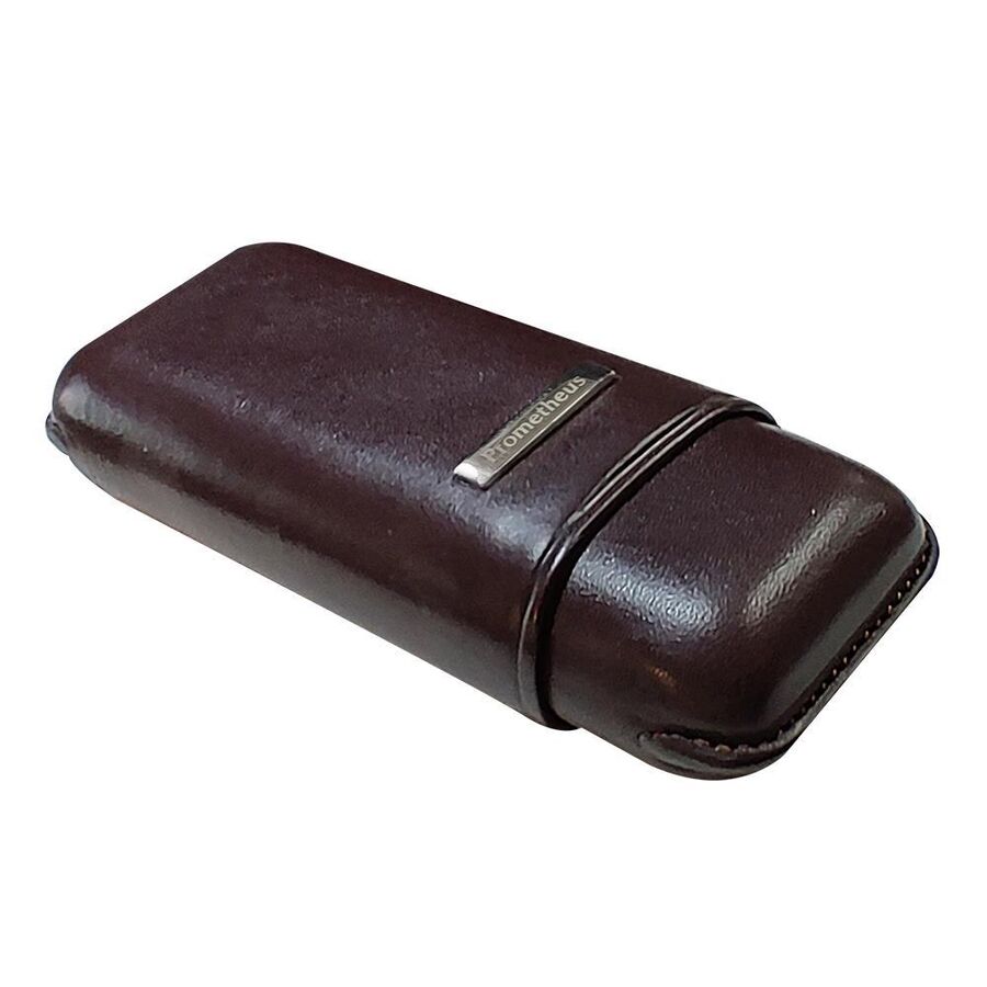 Prometheus Leather Cigar Case Plain Brown 2 Pcs (52Ring)