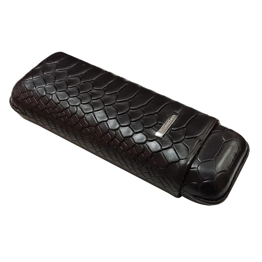 Prometheus Leather Cigar Case Grand Churchill Brown Croco 2-pack (64 Rings)