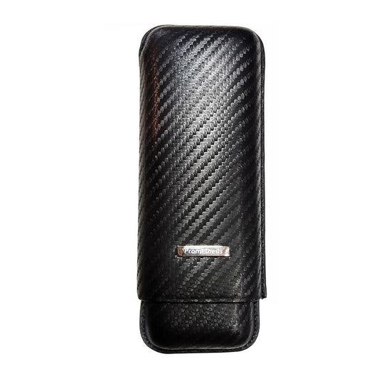 Prometheus Leather Cigar Case Black Carbon Grand Churchill 2-Piece (64 Rings)