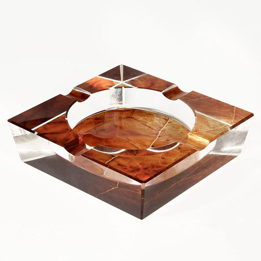 Sikarlan Leaf Crystal Glass Cigar Ashtray Flat Set of 4